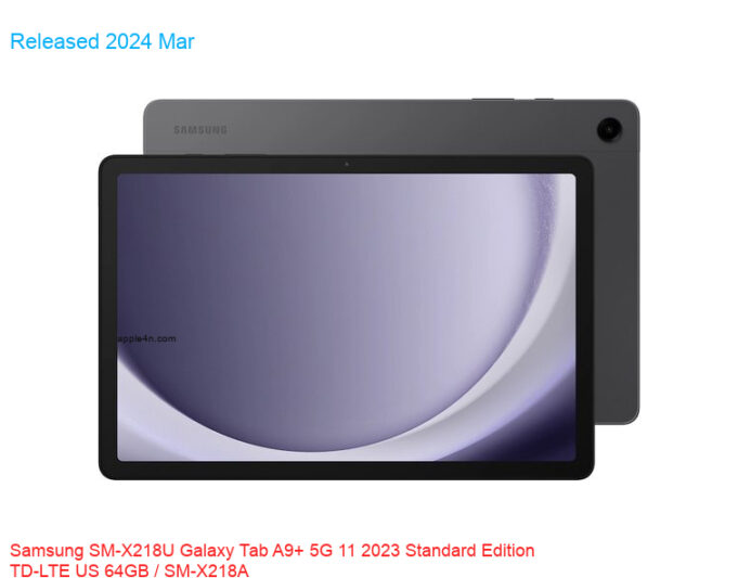 Samsung SM-X218U Galaxy Tab A9+ 5G 11 2023 Standard Edition TD-LTE US 64GB / SM-X218A