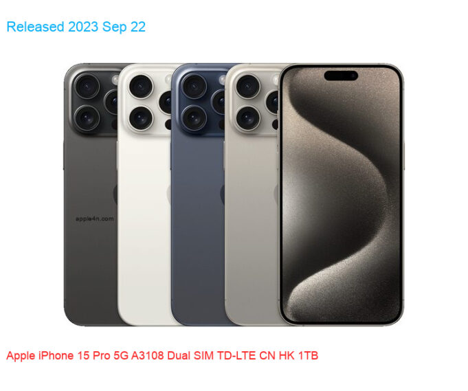Apple iPhone 15 Pro 5G A3108 Dual SIM TD-LTE CN HK 1TB