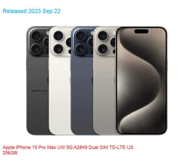 Apple iPhone 15 Pro Max UW 5G A2849 Dual SIM TD-LTE US 256GB