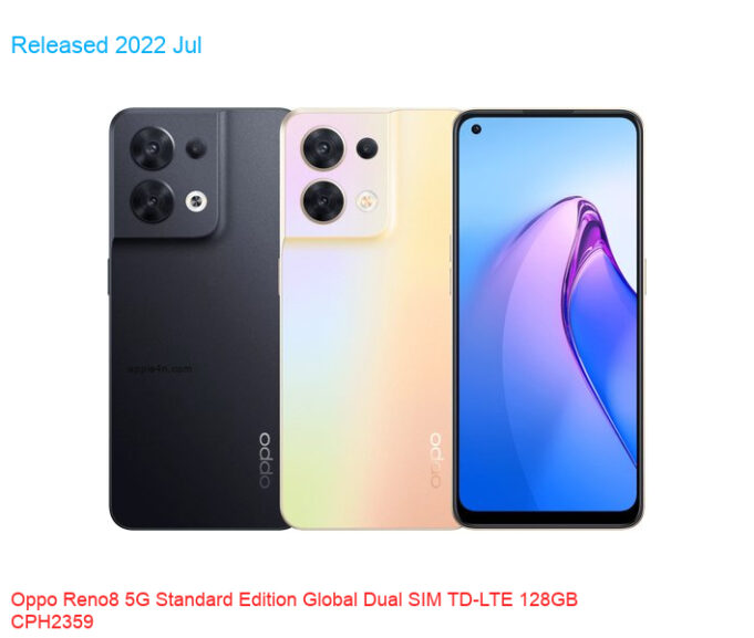 Oppo Reno8 5G Standard Edition Global Dual SIM TD-LTE 128GB CPH2359