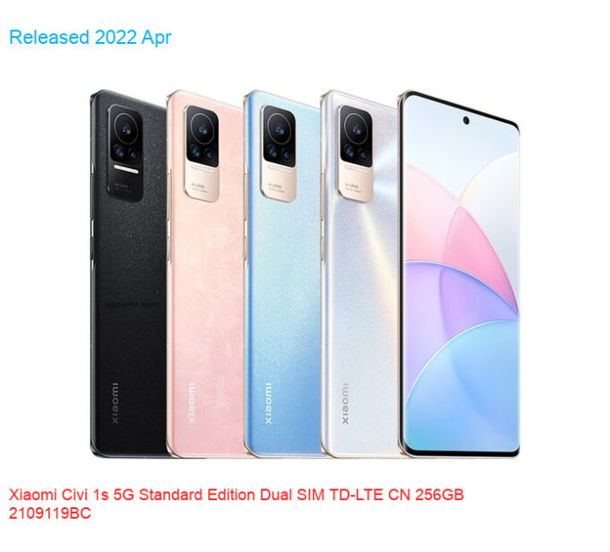 Xiaomi Civi 1s 5G Standard Edition Dual SIM TD-LTE CN 256GB 2109119BC