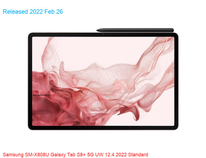 Samsung SM-X808U Galaxy Tab S8+ 5G UW 12.4 2022 Standard Edition TD-LTE US 128GB / SM-X808A